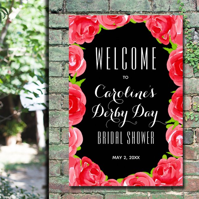 Red Roses Derby Style Bridal Shower Welcome Poster (Red roses Derby-style bridal shower welcome poster - INSTANT DOWNLOAD and/or PRINTED)