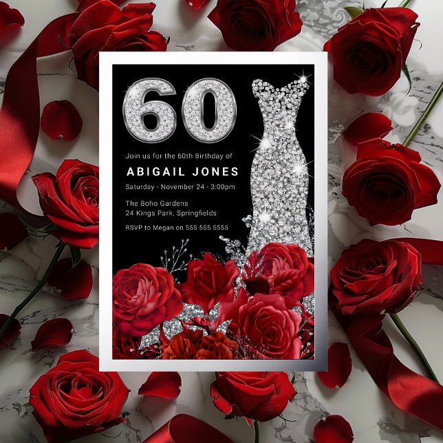 Red Roses Diamond Dress 60th Birthday Silver  (Creator Uploaded)