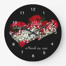 Red Roses & Double Hearts Clock- customise