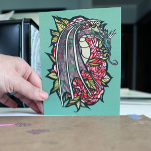 Red Roses Dragon Art Postcard