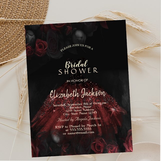 Red Roses Dress Gothic Bridal Shower  Invitation (Creator Uploaded)