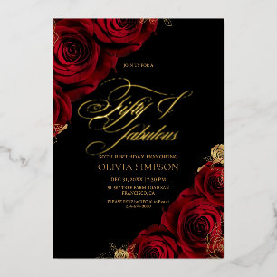 Red Roses Elegant Black Gold Birthday