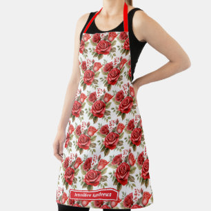 Red Roses Elegant Floral  Apron