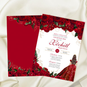 Red Roses Elegant Floral Beautiful Quinceanera Invitation
