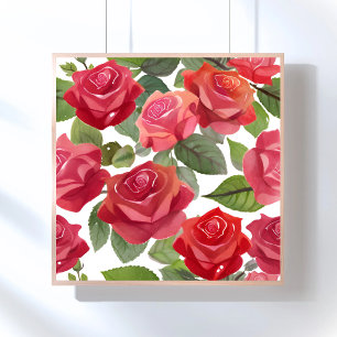Red Roses Elegant Floral Rose Watercolor Poster