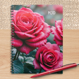 Red Roses Elegant Monogrammed Floral Spiral-Bound Notebook