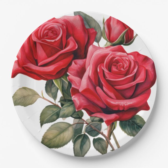 Red Roses Elegant Wedding Paper Plate (Front)