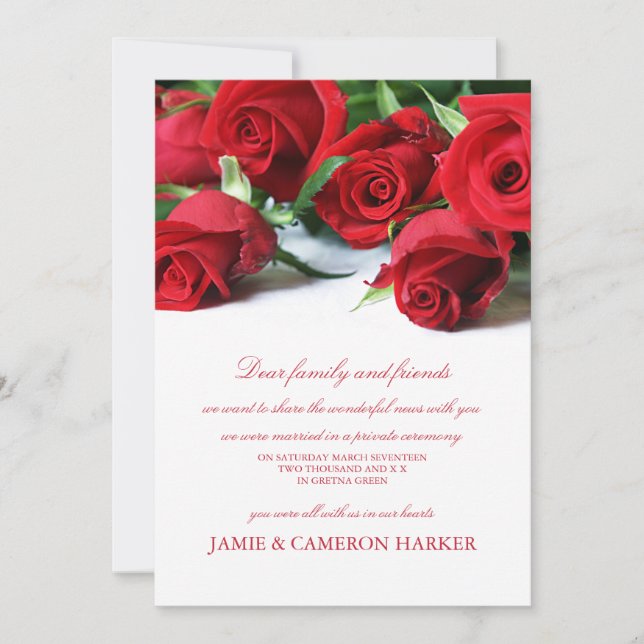 Red Roses Elopement Announcement (Front)
