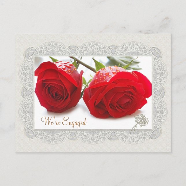Red roses Engagement announcement Postcard (Front)