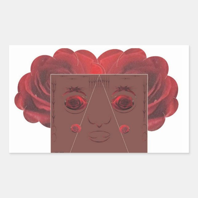 Red roses face. rectangular sticker (Front)