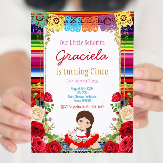 Red Roses Fiesta Birthday Gold Girl   Invitation (Creator Uploaded)