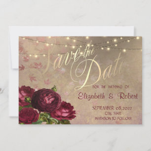 Red Roses Flling Leaves String Lights Save The Date