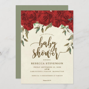 red roses floral baby shower invitation