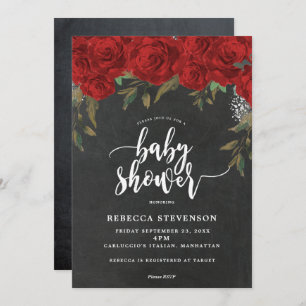 red roses floral baby shower invitation chalk
