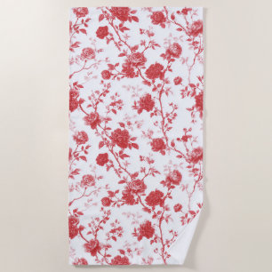 Red Roses Floral Beach Towel