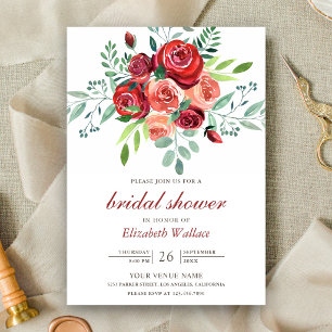 Red Roses Floral Bouquet Bridal Shower Invitation