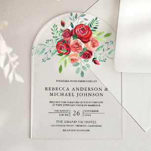 Red Roses Floral Bouquet Wedding Acrylic Invitations