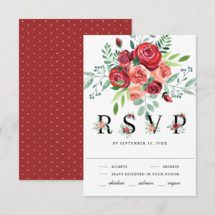 Red Roses Floral Bouquet Wedding RSVP Card