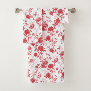 Red Roses Floral Bridal Shower Bath Towel Set