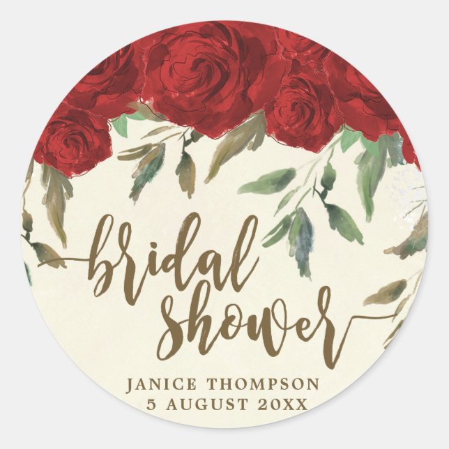 red roses floral bridal shower sticker favours (Front)