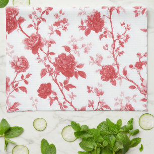Red Roses Floral Bridal Shower Tea Towel