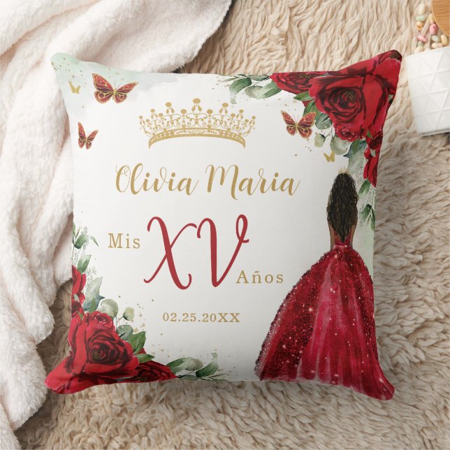 Red Roses Floral Brown Princess Dress Quinceañera Cushion (Blanket)
