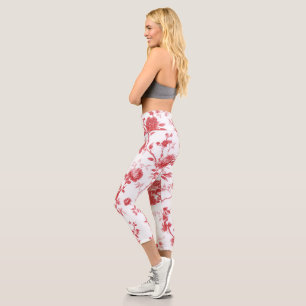 Red Roses Floral  Capri Leggings