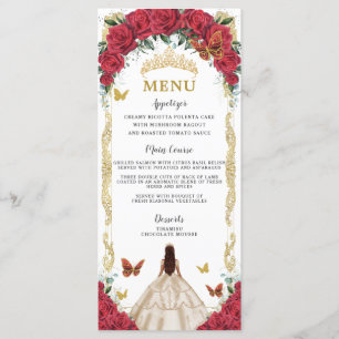 Red Roses Floral Champagne Dress Quinceañera Menu