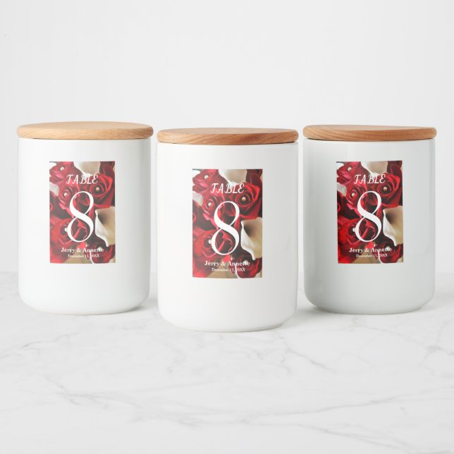 Red Roses Floral Elegant Flower Gold Balls Wedding Food Label (Bottles)