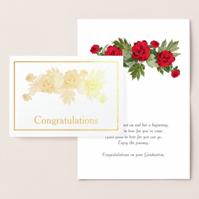 Red Roses Floral Graduation Congratulations Gold Foil Card (Display)