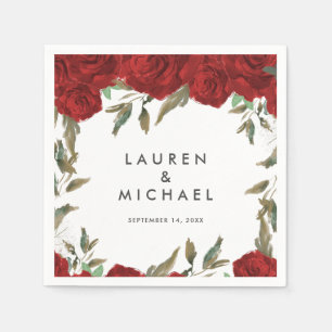 red roses floral greenery wedding napkins