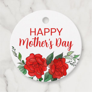Red Roses Floral Happy Mother's Day Favour Tags