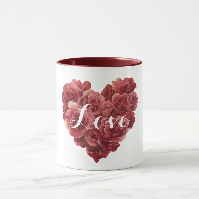 Red Roses Floral Heart Mug (Center)