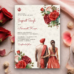 Red Roses Floral Indian Punjabi Sikh Wedding Invitation<br><div class="desc">Amaze your guests with this elegant Sikh wedding invite featuring a beautiful watercolor illustration of a Punjabi couple with pretty roses bouquet. Simply add your event details on this easy-to-use template to make it a one-of-a-kind invitation.</div>