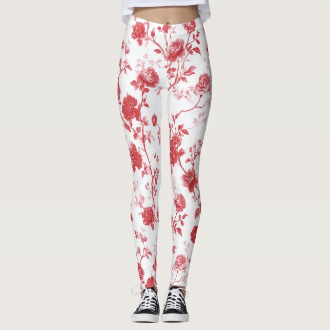 Red Roses Floral  Leggings (Front)