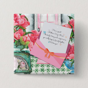 Red Roses Floral Letter Envelope Mother's Day 15 Cm Square Badge