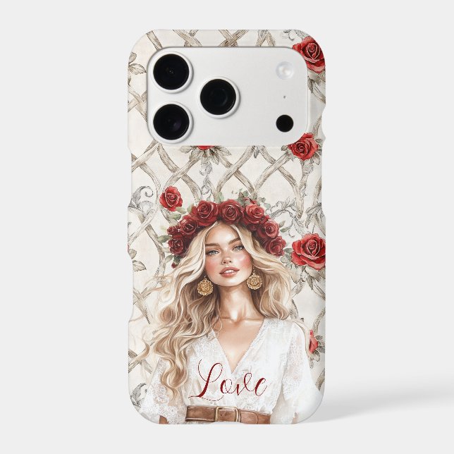 Red Roses Floral Love Blond Girl Wreath (Back)