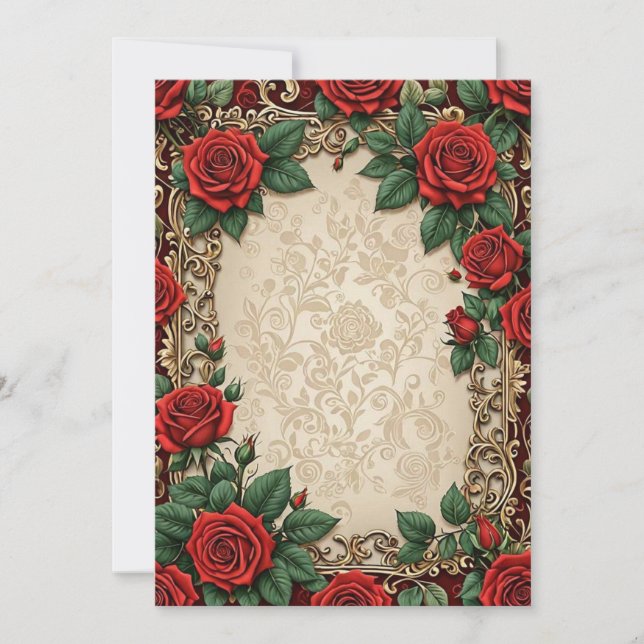 Red Roses Floral Parchment Background Wedding Invitation (Front)