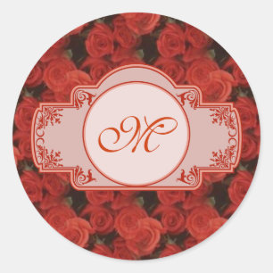 Red roses floral pattern customisable with initial classic round sticker