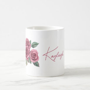 Red Roses Floral Personalised Coffee Mug