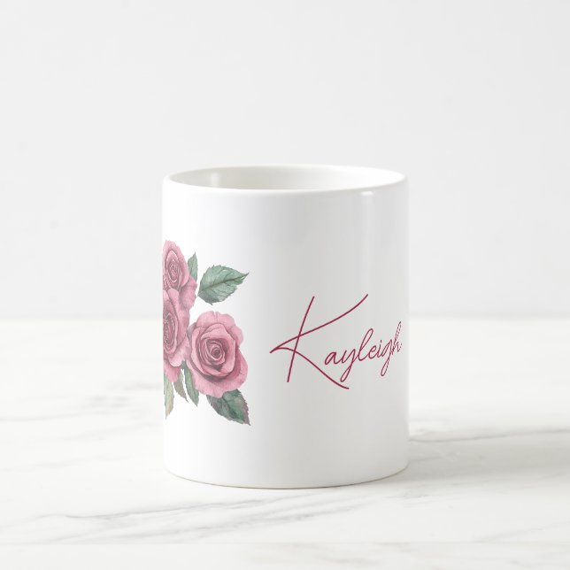 Red Roses Floral Personalised Coffee Mug (Center)