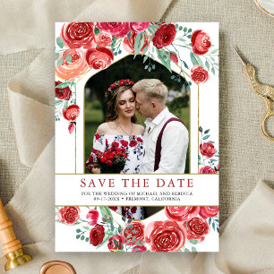 Red Roses Floral Photo Wedding Save The Date