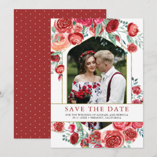 Red Roses Floral Photo Wedding Save The Date