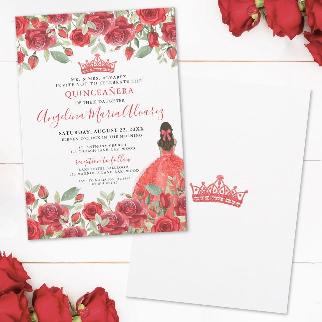 Red Roses Floral Quinceanera Invitation (Red Roses Floral Quinceanera Invitation)