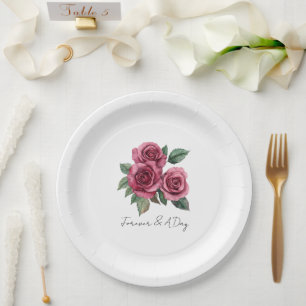 Red Roses Floral Romantic Wedding Paper Plate