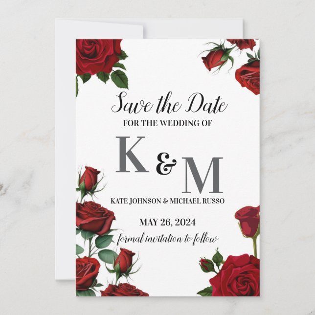 Red Roses Floral Save The Date (Front)
