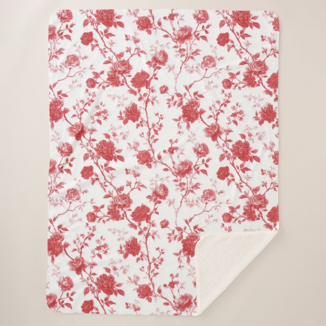 Red Roses Floral Sherpa Blanket (Front)