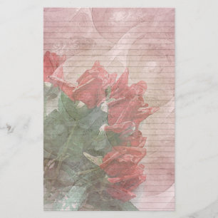 Red Roses Floral stationery-optional lines Stationery