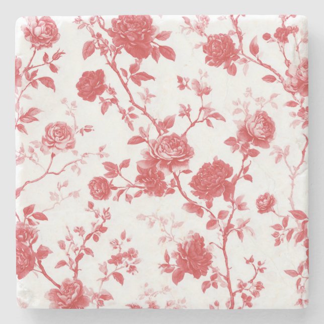 Red Roses Floral Stone Coaster (Front)