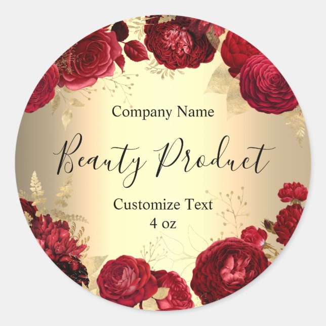 Red Roses Floral Theme Cosmetic Beauty Spa Custom Classic Round Sticker (Front)